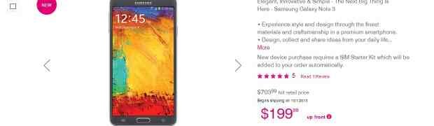 T-Mobile Galaxy Note 3 available for pre order for $199 + $21 per month or $703 outright