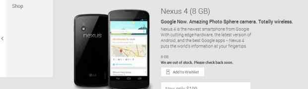 Nexus 4 8GB sold out on Google Play Store