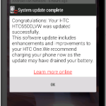 Verizon HTC One M7 Software Update Completed Splash Screen
