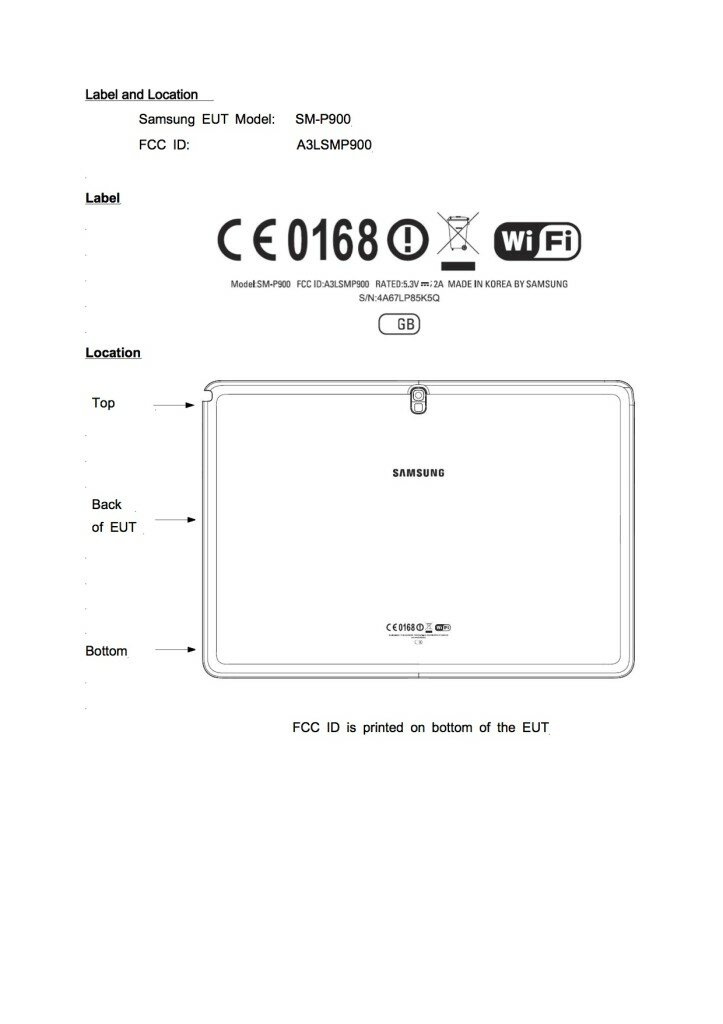 Samsung Note 12.2 SM-P900 FCC Filing