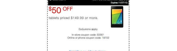 Nexus 7 (2013) for $179.99 at Staples with $50 off coupon